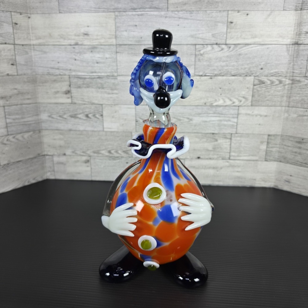 Murano 12" MCM Art Glass Clown Decanter Multi‎ Color Great Condition No Chips